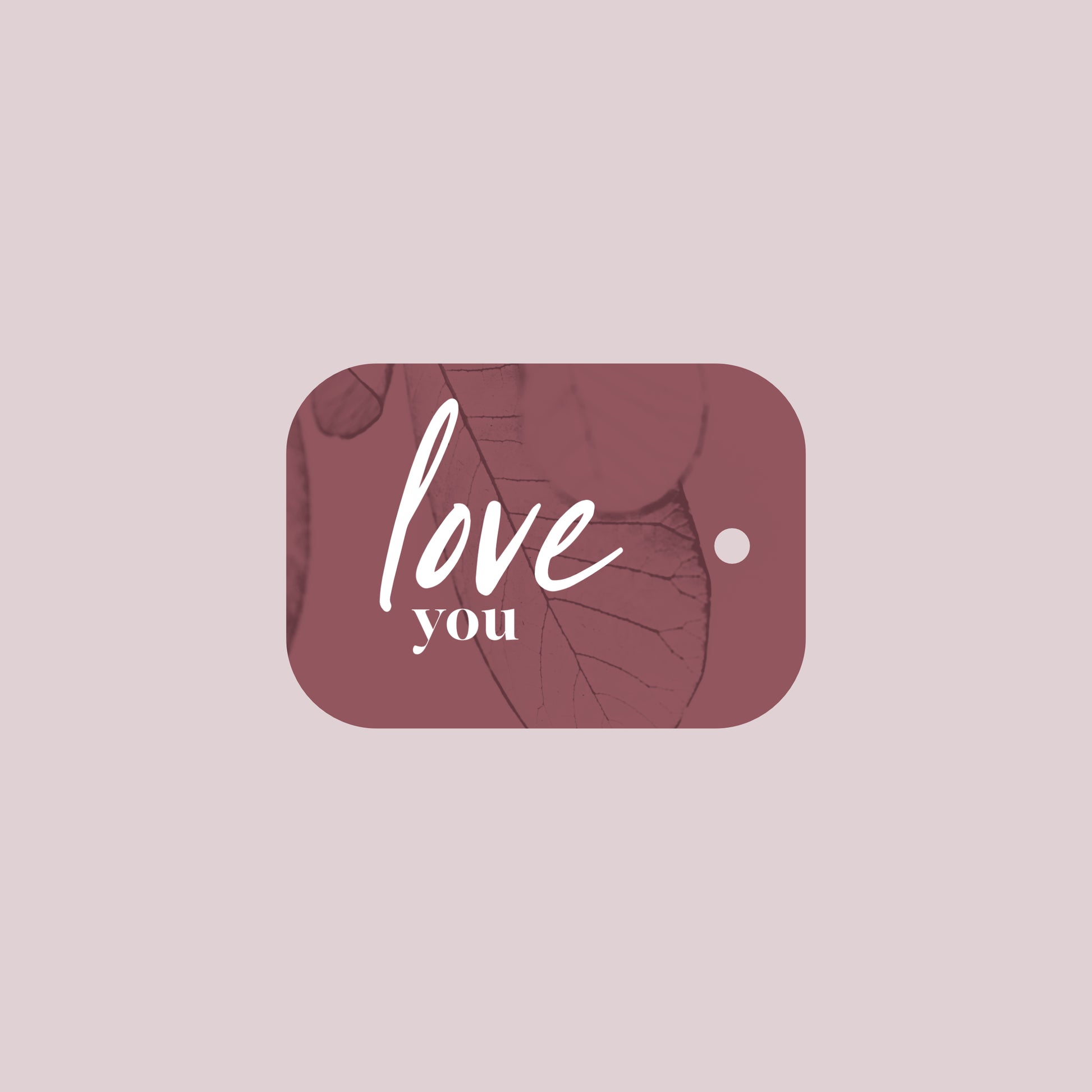 Product afbeelding van een oud-roze boeket kaartje met daarop de tekst "love you" met een licht roze achtergrond.