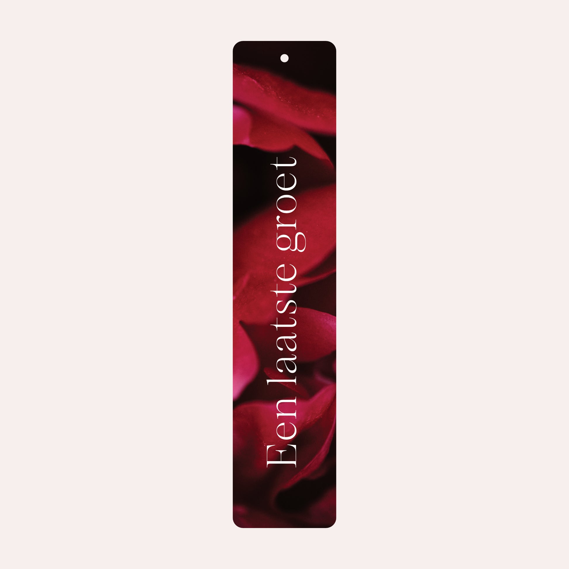 Product afbeelding van een rouwlint kaart met een foto van rode bloemen en de tekst "een laatste groet".