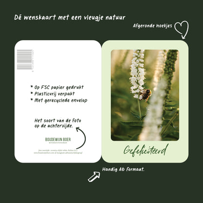 Productfoto met de unieke eigenschappen van een verjaardagskaart met de tekst "gefeliciteerd" met een foto van een Veronica Skyler White.